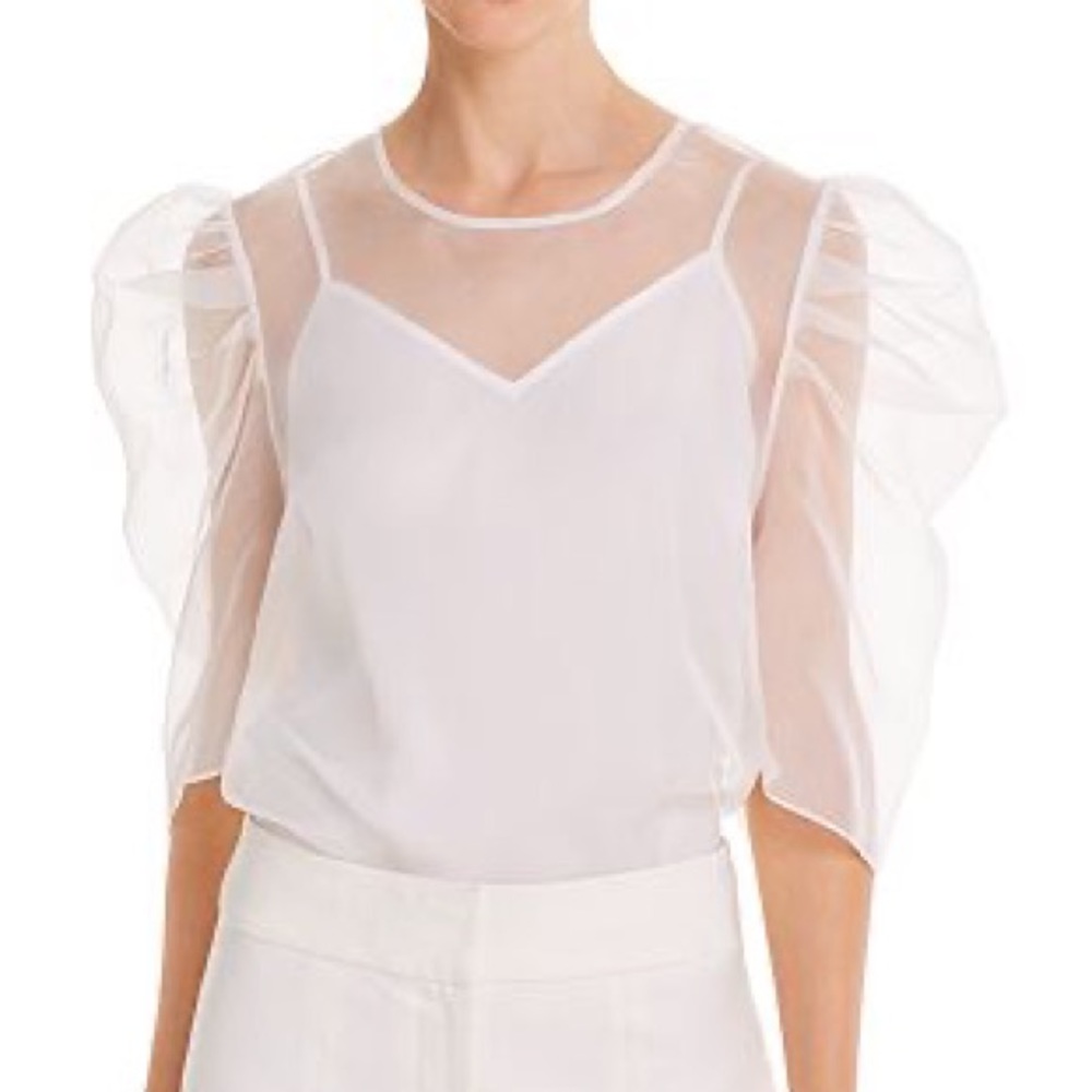 Cinq à Sept Erin Sheer Silk Puff-Sleeve Top